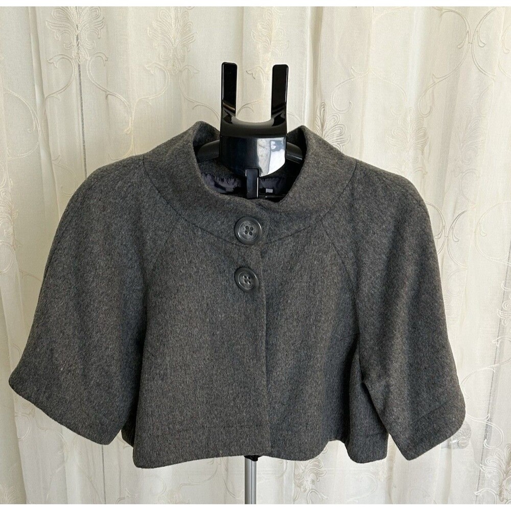 Barkins Gray Cropped Cape Jacket 50% Wool Funnel Neck Coat Size AU 14 L W2D500